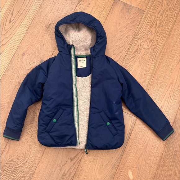 Mini Boden Navy Blue Puffer Jacket with Green Accents